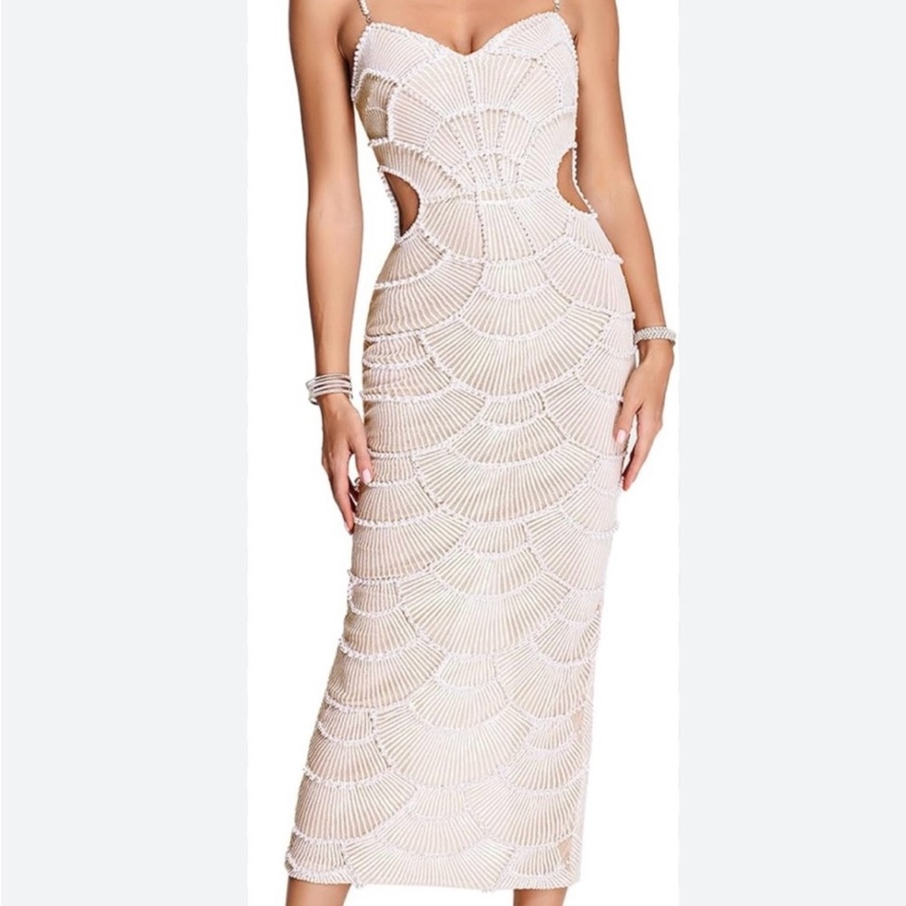 Bella Barnett Chic Cream Dress with Intricate Detailing